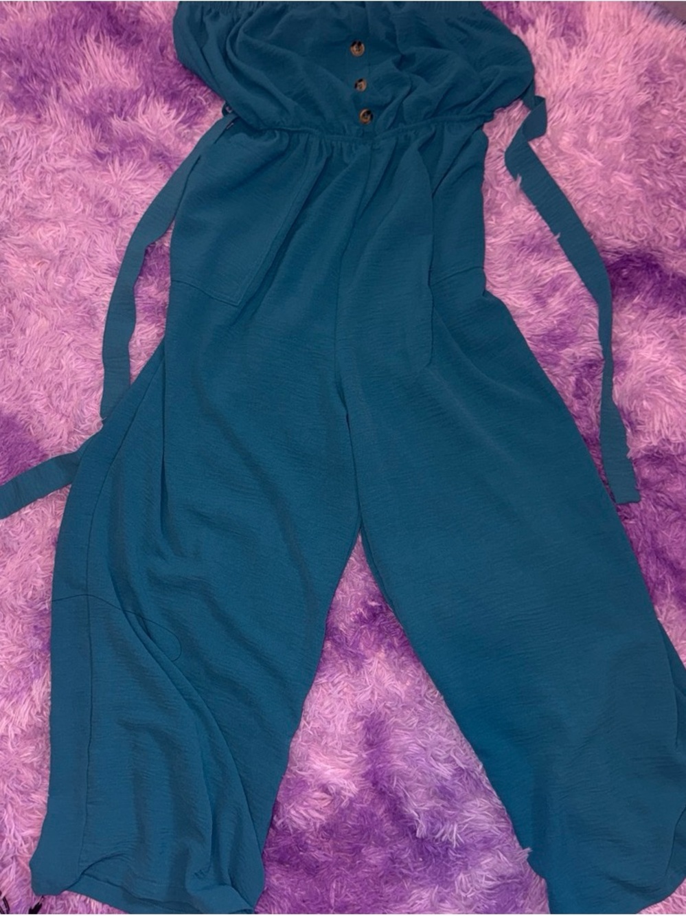 & Other Stories Teal Wide-Leg Button-Front Jumpsuit